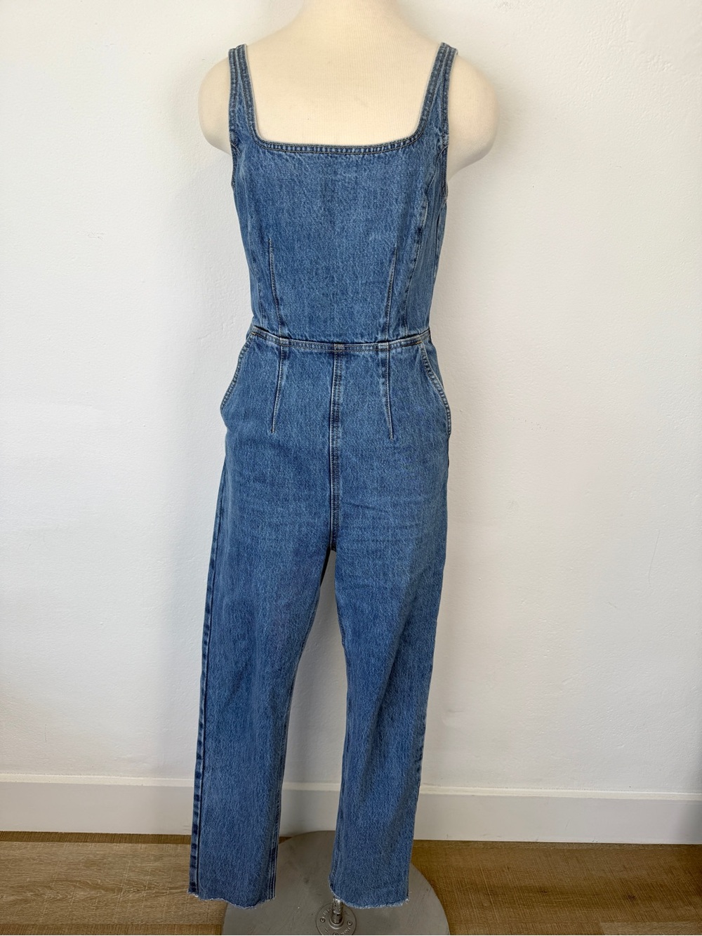 ASOS Design Size US 6 Tall Square Neck Sleeveless Midwash Denim Jumpsuit